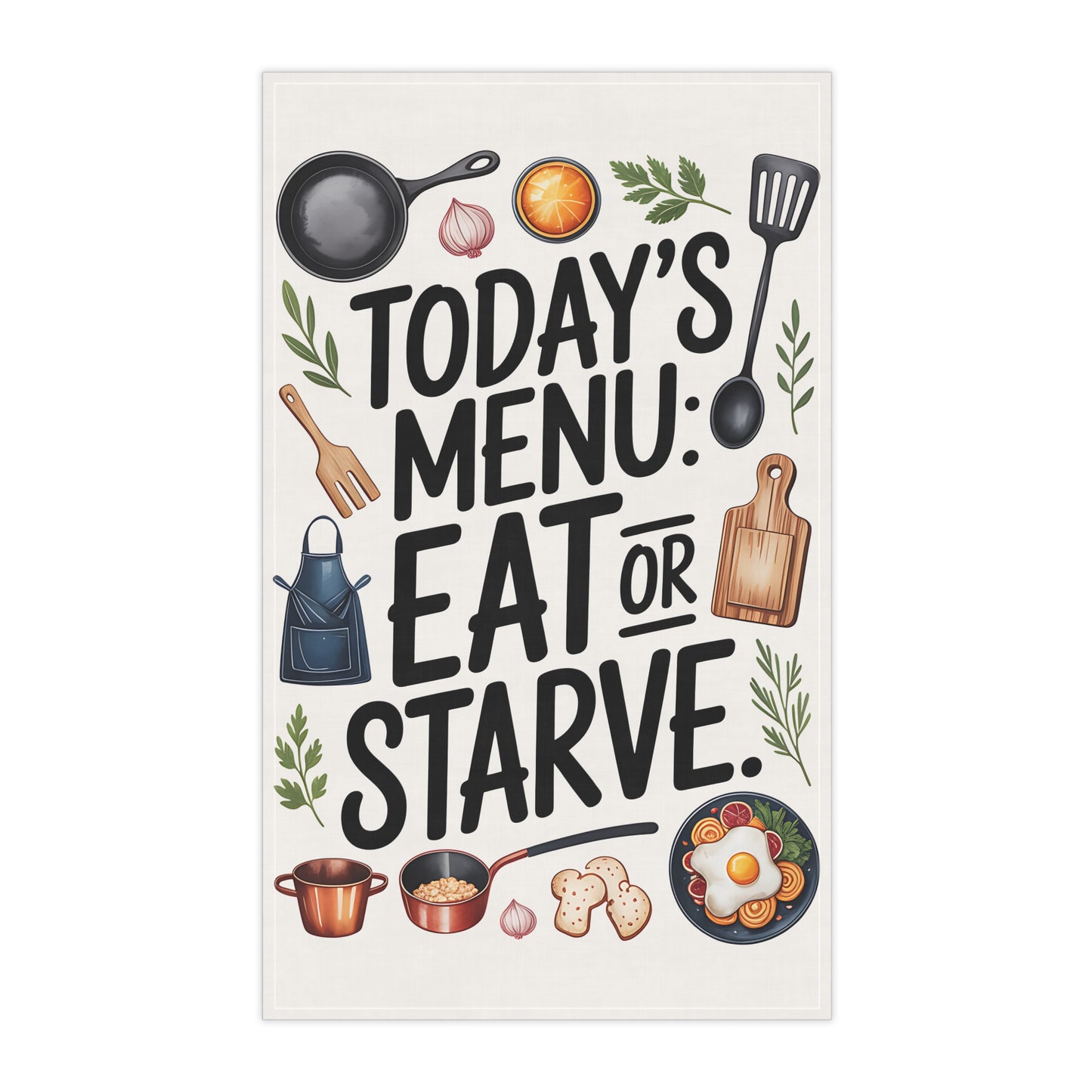 Rustic Kitchen Tea Towels – Funny “Eat or Starve” Cooking Decor & Gift for Foodies