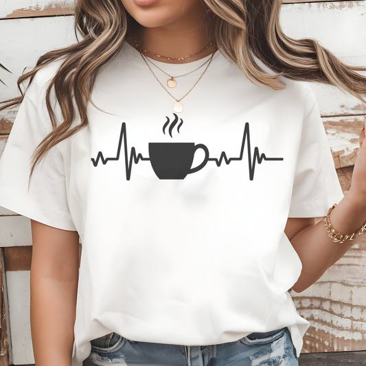 Coffee Heartbeat T-Shirt – Fun Gift for Coffee Lovers, Casual Caffeine Apparel