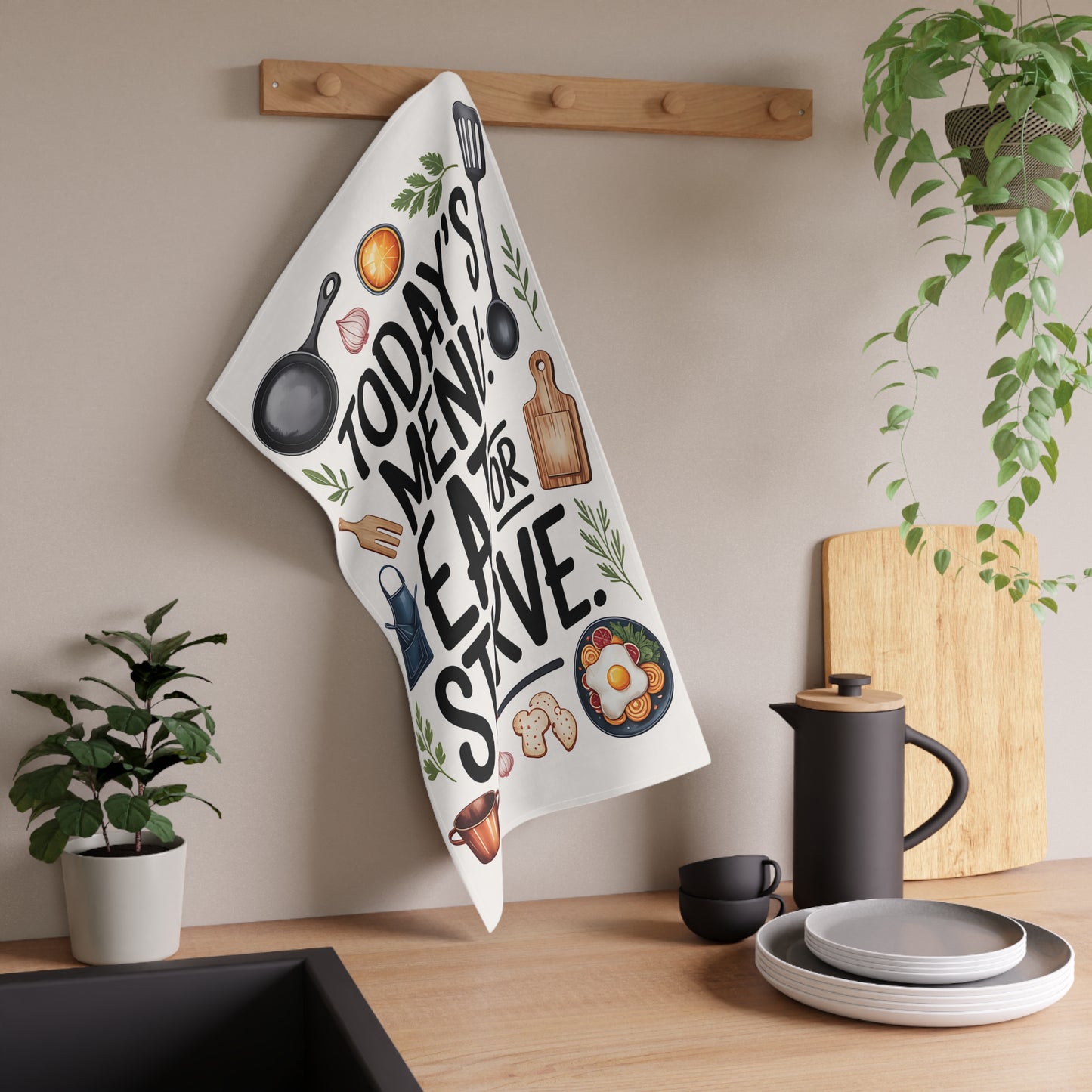 Rustic Kitchen Tea Towels – Funny “Eat or Starve” Cooking Decor & Gift for Foodies