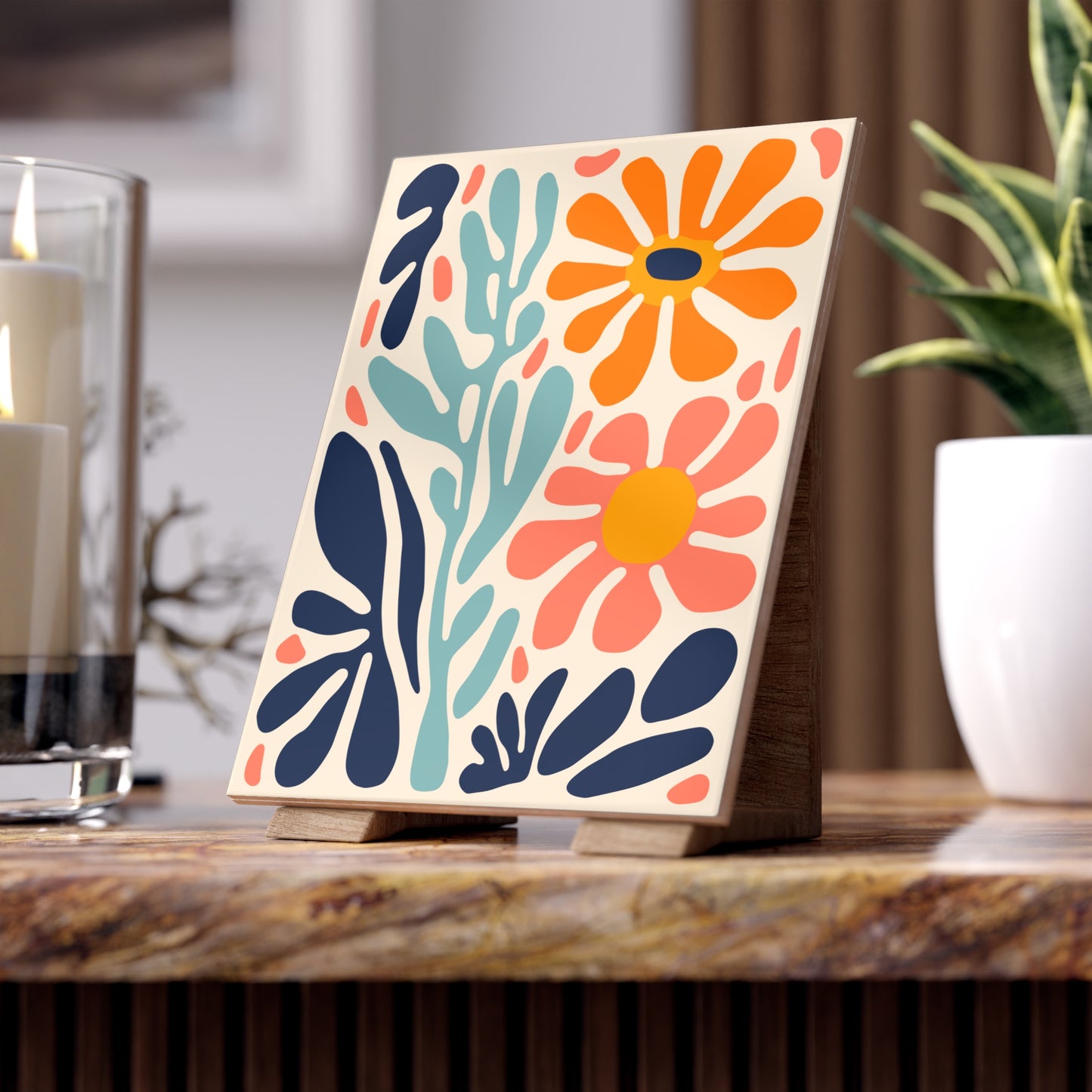 Vibrant Floral Ceramic Photo Tile – Customizable Wall Art, Home & Kitchen Décor Gift