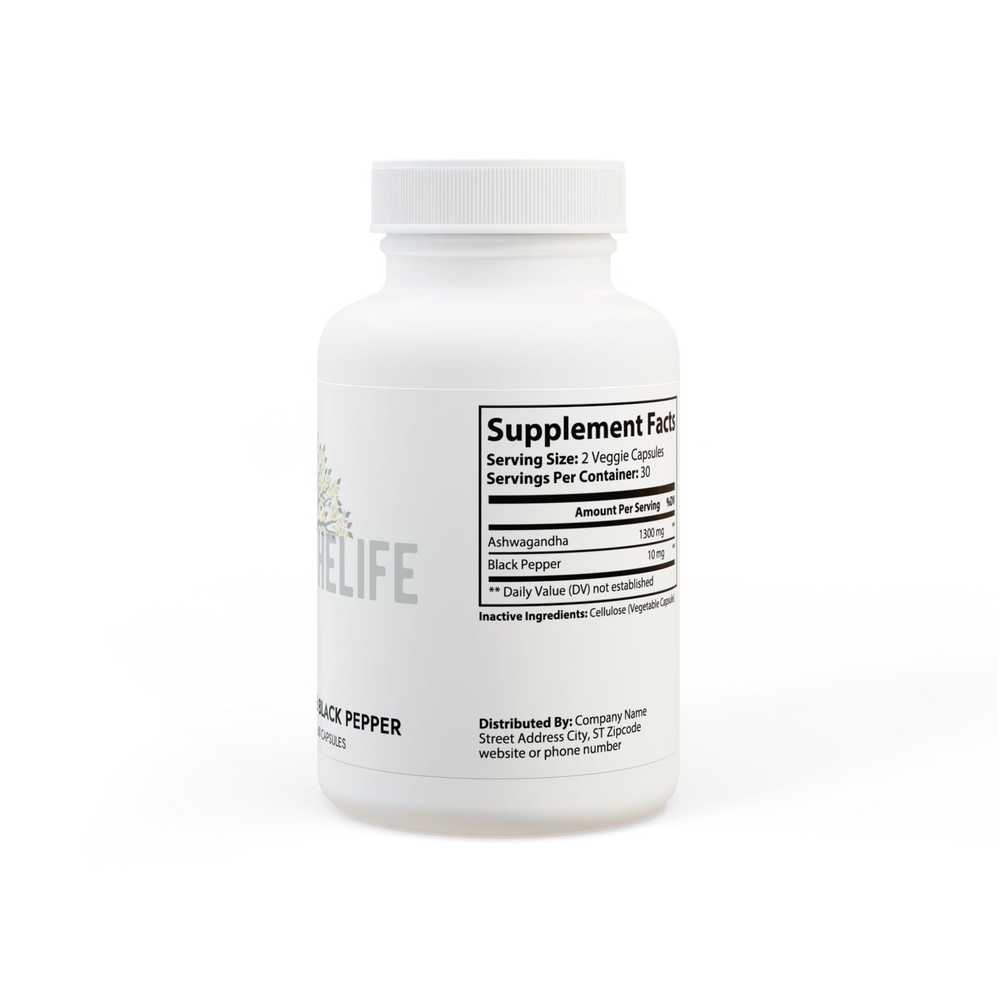 Supplement Capsules - Distress, Calm, Focus, Organic - Ashwagandha & Black Pepper Blend