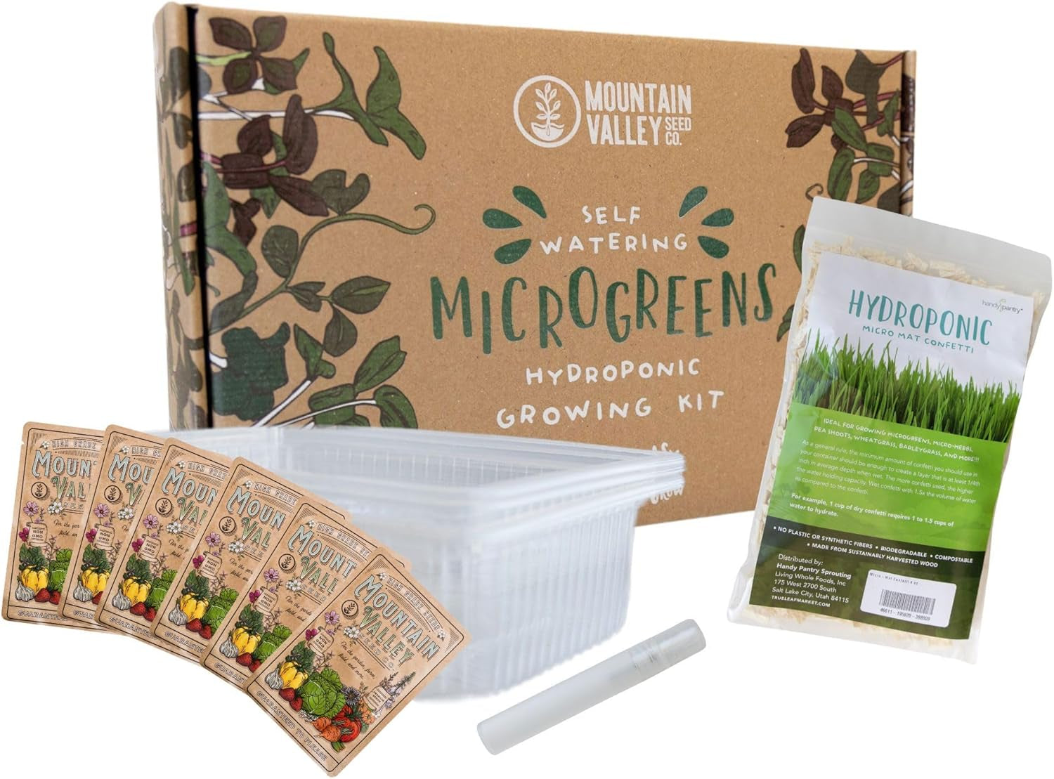 Self Watering Indoor Microgreens Kit - Hydroponic Microgreens Growing Kit for Vegetable Seeds & Herb Seeds - Broccoli, Rambo Radish, Red Tatsoi, China Rose Radish, Spicy Salad Mix, Basic Salad Mix