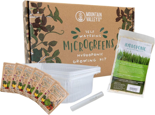 Self Watering Indoor Microgreens Kit - Hydroponic Microgreens Growing Kit for Vegetable Seeds & Herb Seeds - Broccoli, Rambo Radish, Red Tatsoi, China Rose Radish, Spicy Salad Mix, Basic Salad Mix