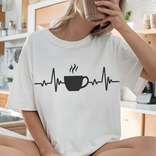Coffee Heartbeat T-Shirt – Fun Gift for Coffee Lovers, Casual Caffeine Apparel
