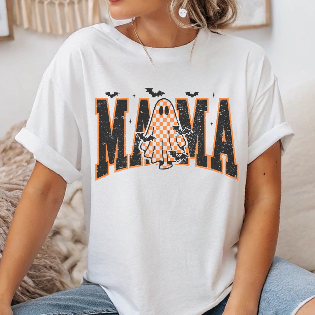 Halloween Ghost Mama T- Shirt – Funny Spooky Season Shirt, Mom Gift & Party Outfit