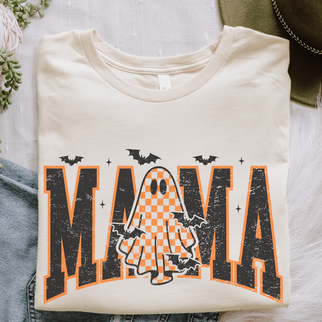 Halloween Ghost Mama T- Shirt – Funny Spooky Season Shirt, Mom Gift & Party Outfit