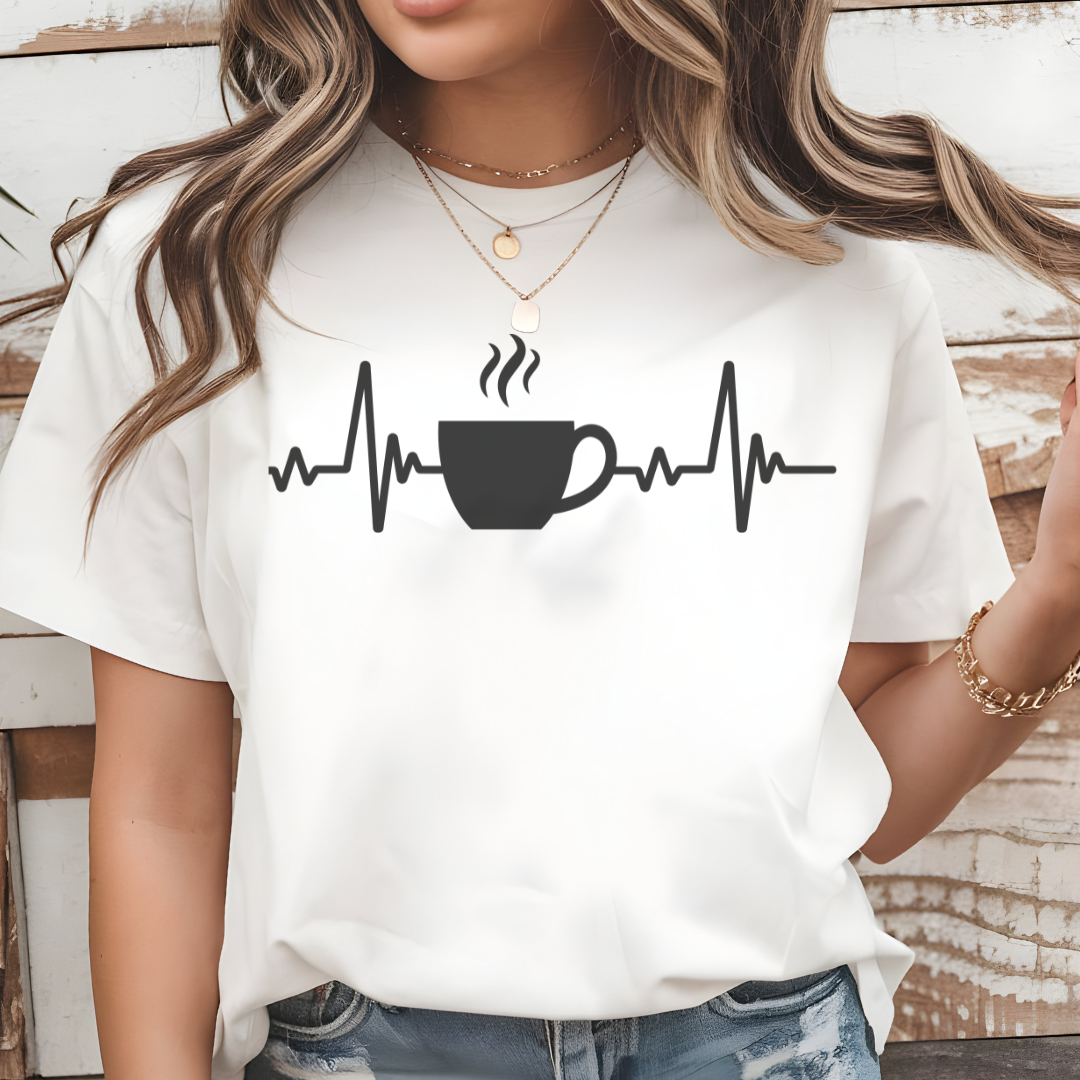 Coffee Heartbeat T-Shirt – Fun Gift for Coffee Lovers, Casual Caffeine Apparel