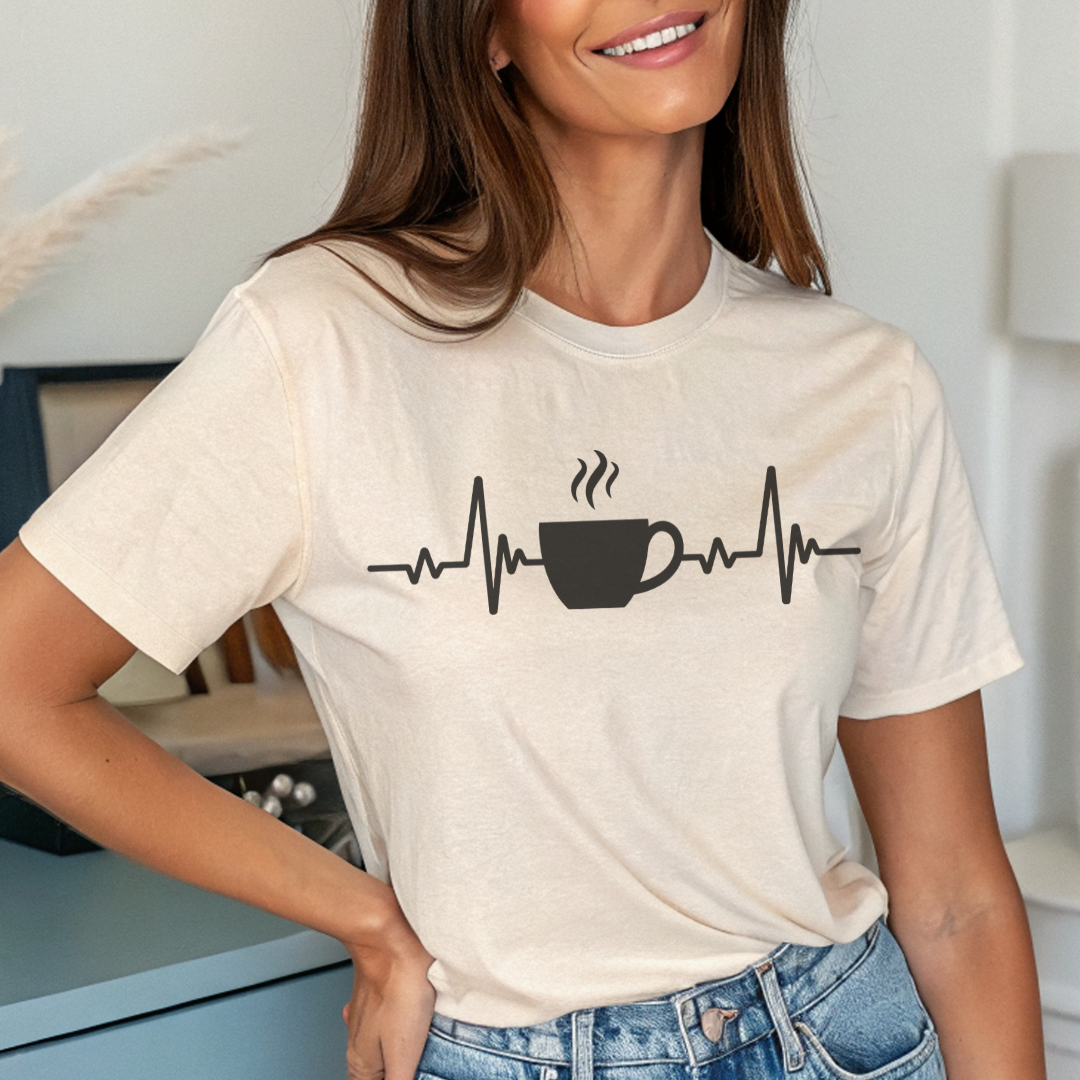 Coffee Heartbeat T-Shirt – Fun Gift for Coffee Lovers, Casual Caffeine Apparel