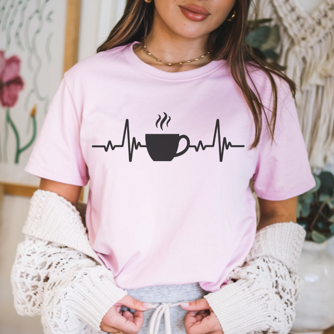 Coffee Heartbeat T-Shirt – Fun Gift for Coffee Lovers, Casual Caffeine Apparel