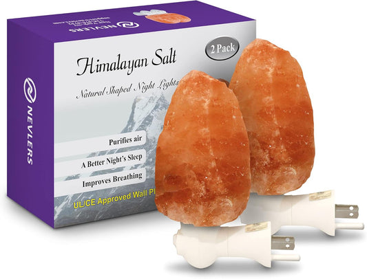 Illuminate Your Space with 2 Pack Handcrafted Himalayan Salt Night Lights - Includes 2 Bulbs & UL Certified 360° Wall Plug for a Cozy, Decorative Touch!